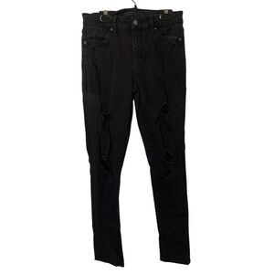 Joe’s Jeans Black Distressed Flawless the Icon Mid Rise Skinny Ankle Jeans 28